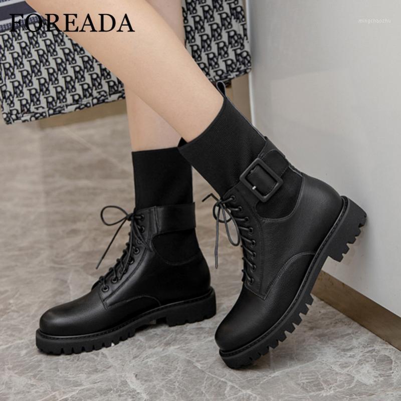 FOREADA Real Leather Ankle Boots Woman Flat Platform Motorcycle Boots Lace Up Shoes Buckle Female Short Autumn Winter 411, Black velvet lining
FOREADA Real Leather Ankle Boots Woman Flat Platform Motorcycle Boots Lace Up Shoes Buckle Female Short Autumn Winter 411, Black velvet lining