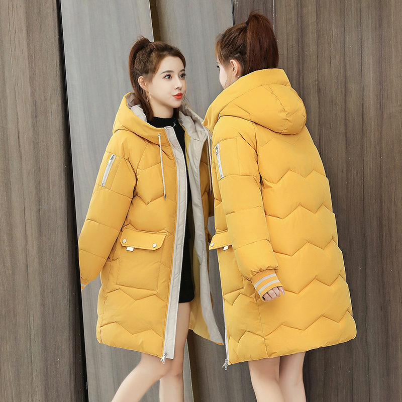 Winter Women Parkas Jackets Fashion Hooded Mid-length Down Cotton Coats Female Thick Warm Parkas Big Pocket Parkas outwear 201214