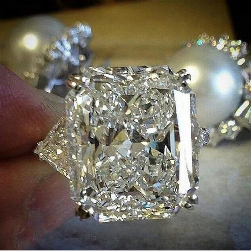 Choucoong Unique Luxury Jewelry 925 Sterling Silver Large Cushion Shape 5A Zircon CZ Diamond Eternity Women Wedding Band Ring For Lover Gift