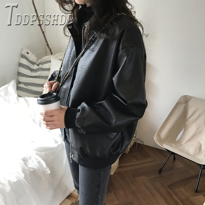 Pu Leather Women Korean Coat Thick Windproof Locomotive Style Plus Size Female Jacket 201020