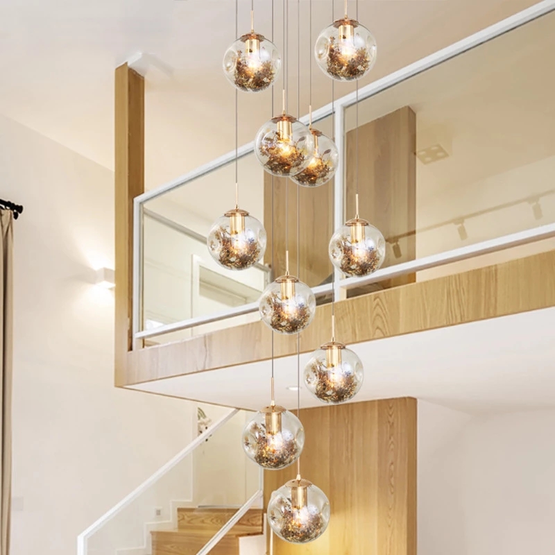 Art deco hanging home dining room decorating long foyer staircase modern hand blown glass chandelier light for high ceilings