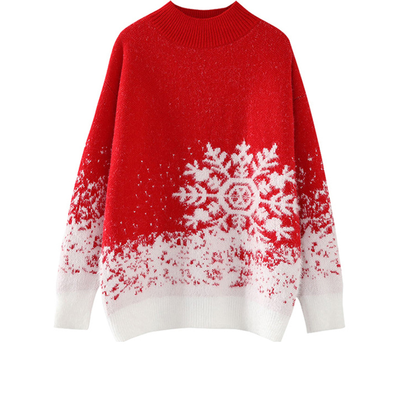Autumn and winter Loose Red knitted sweater female Christmas snowflake O-Neck Pullovers Warm knit long sleeve tops for women 210204
Autumn and winter Loose Red knitted sweater female Christmas snowflake O-Neck Pullovers Warm knit long sleeve tops for women 210204