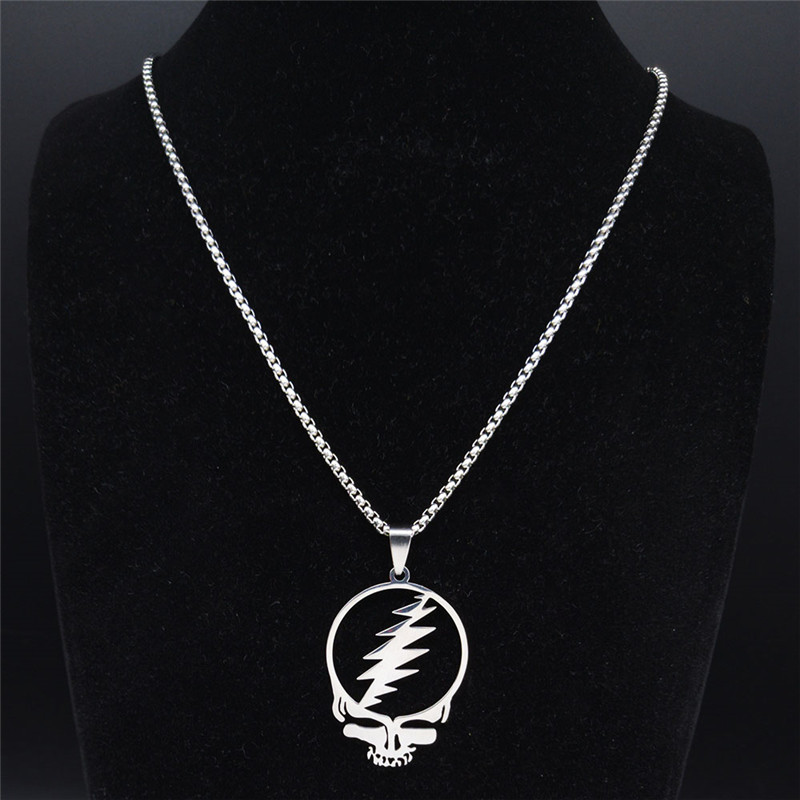 Grateful Dead Skull Stainless Steel Chain Necklace for Men and women Silver steel Color hollow round pendant Necklaces Jewelry Cadenas Mujer bijoux wh