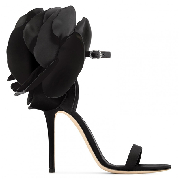 Romantic Black Flower Wedding Shoes Open Toe Roman High Heels stilettos Summer Sandals Women Satin Banquet Prom Evening Pumps With Straps Cocktail Par