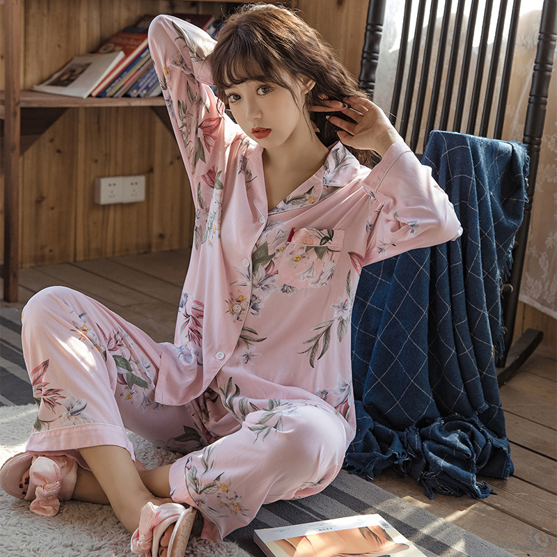 Women Pajamas Sleepwear Set Spring Autumn Winter Home Suits Flower Print Pyjamas Long Sleeves 2 Piece Floral Homewear Night Suit 201113