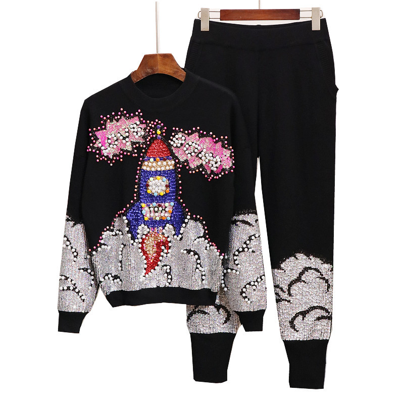 High quality heavy industry sequin flower beading women's knitted suits long shirt of glove + pants two pieces define wq1732, Black
High quality heavy industry sequin flower beading women's knitted suits long shirt of glove + pants two pieces define wq1732, Black