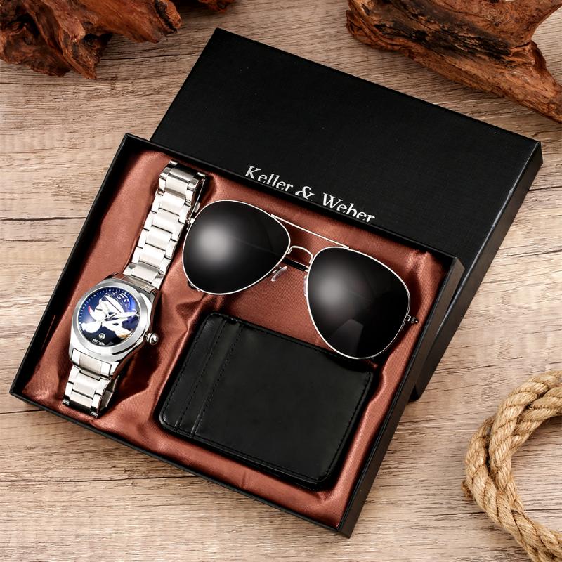 Wristwatches Business Man Luxury Waterproof 30M Wristwatch Classic Design Stainless Steel Strap Watch Wallet Sunglasses Set Relogio Masculin, Watch gift set 1
Wristwatches Business Man Luxury Waterproof 30M Wristwatch Classic Design Stainless Steel Strap Watch Wallet Sunglasses Set Relogio Masculin, Watch gift set 1