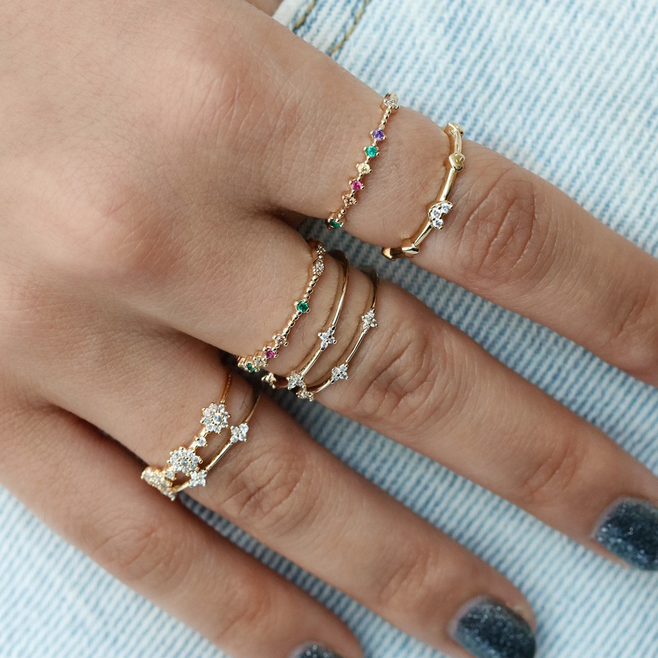 Top quality Fashion sweet stackable ring with shiny rainbow cubic zircon for girl women delicate minimal colorful cz dainty ring