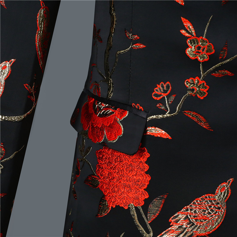 Black and Red Vintage Mens Print Blazer Elegant Mens Jacket Men Prom Suits Wine Tuxedo Terno Masculino Spring Blazer For Men 201104