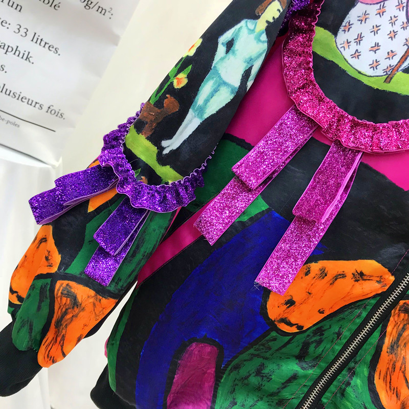 Sequins bomber jacket women Harajuku pilot jacket coat 2019 casual printing basic baseball jackets T200111