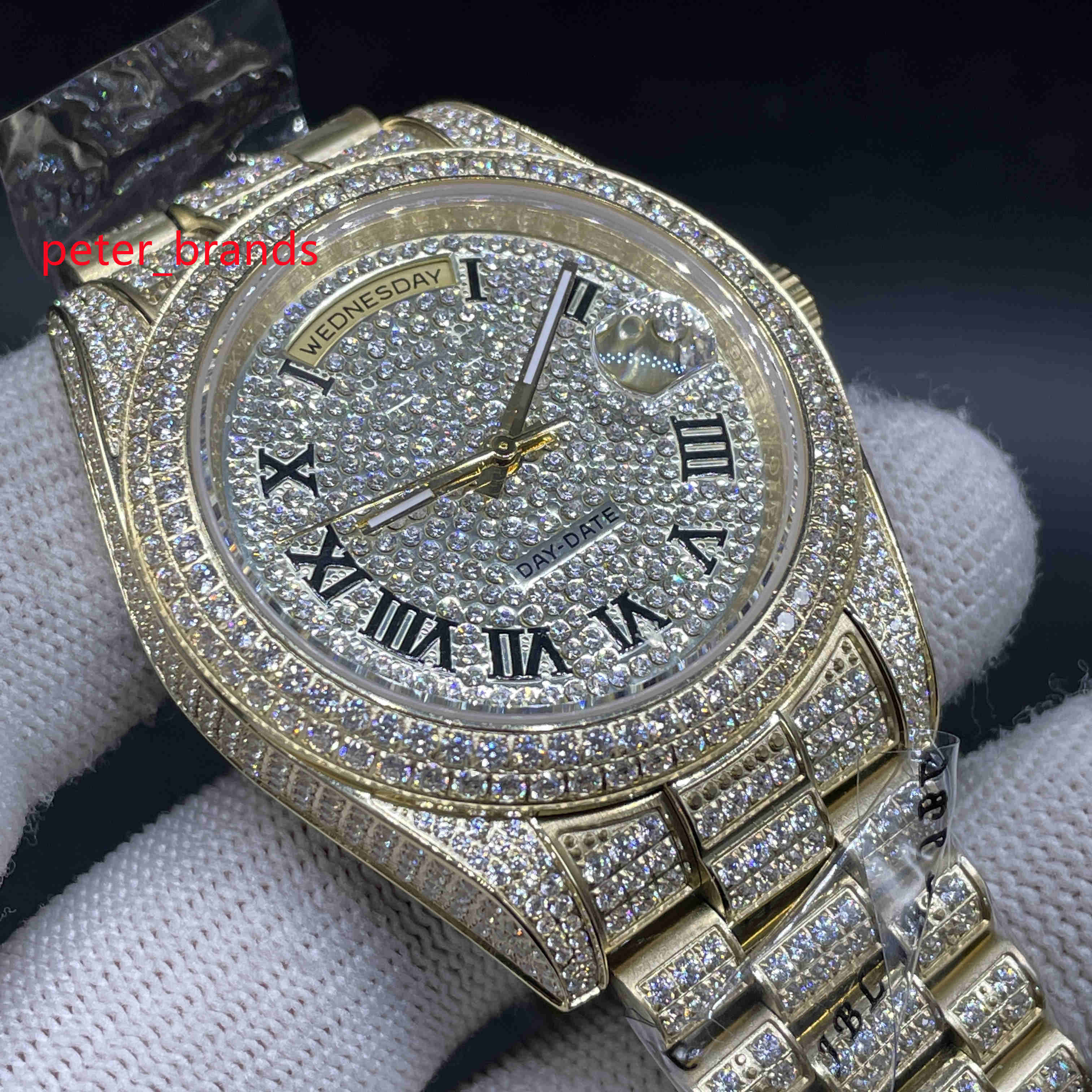 NEW Luxury 40mm watch high quality full diamond band Automatic men's watches fashion yellow gold 904 Stainless Steel case Side of Diamond Face
NEW Luxury 40mm watch high quality full diamond band Automatic men's watches fashion yellow gold 904 Stainless Steel case Side of Diamond Face