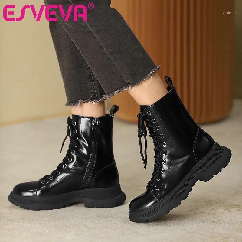 ESVEVA 2021 Elegant Lace Up Square Med Heel PU+Patent Leather Ankle Boots Women Boots Shoes Round Toe Platform Size 34-411, Black
ESVEVA 2021 Elegant Lace Up Square Med Heel PU+Patent Leather Ankle Boots Women Boots Shoes Round Toe Platform Size 34-411, Black