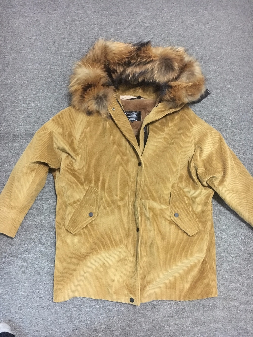 new winter jacket coat women parka fur coat Corduroy real raccoon fur collar warm thick lamm fur wool liner parkas 201217