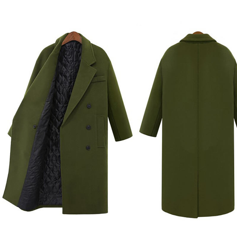 JAPPKBH Autumn Winter Wool Long Coat Jacket Casual Double Breasted Christmas Blazer Outwear Elegant V-neck Women Coat Bayan Mont 201222