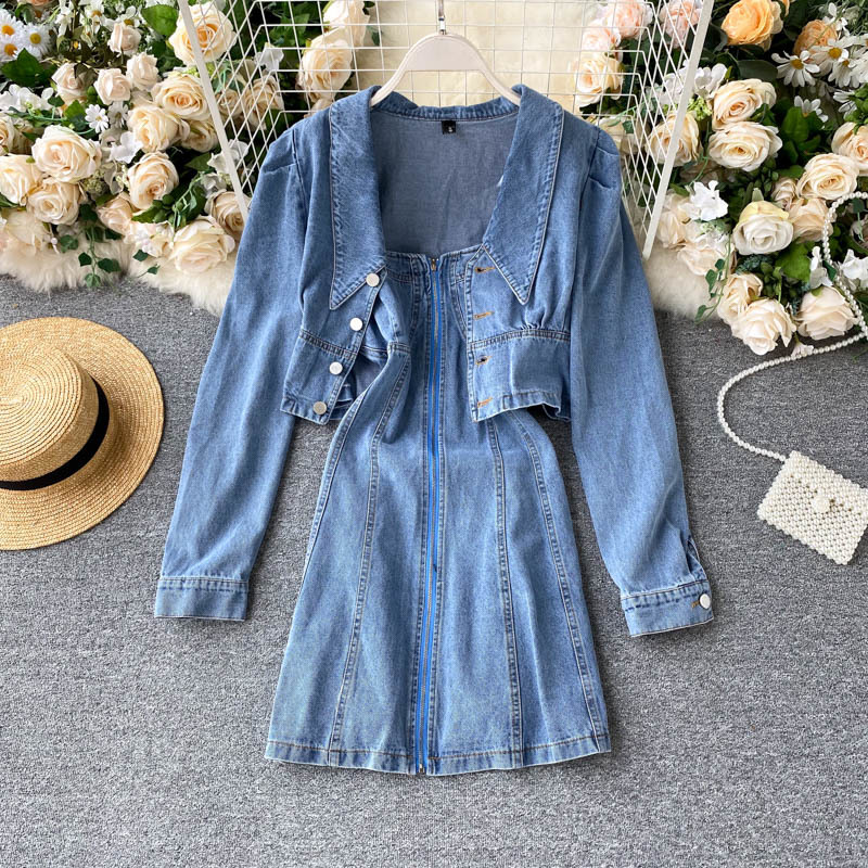2021 New Retro denim 2021 new female short jacket all-match suspender dress fashionable two-piece suit IXZ4, Black
2021 New Retro denim 2021 new female short jacket all-match suspender dress fashionable two-piece suit IXZ4, Black