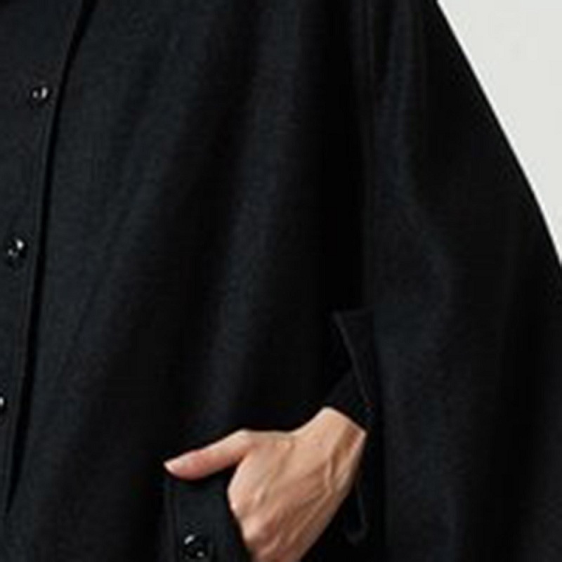 Gothic Women Wool Cape Coats Button Loose Casual Outerwear High Street Stylish Autumn Winter Warm Overcoat Female Black Top Coat 201027