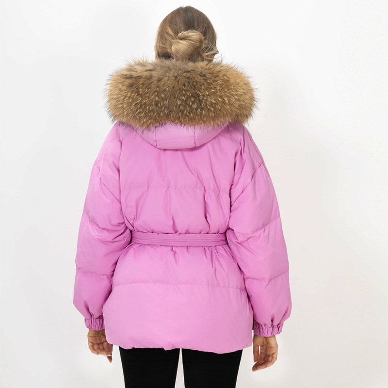 Janveny Large Natural Raccoon Fur Hooded Down Jacket Women Winter 90% White Duck Down Coats Short Thicken Female Parka Snow Coat 201019