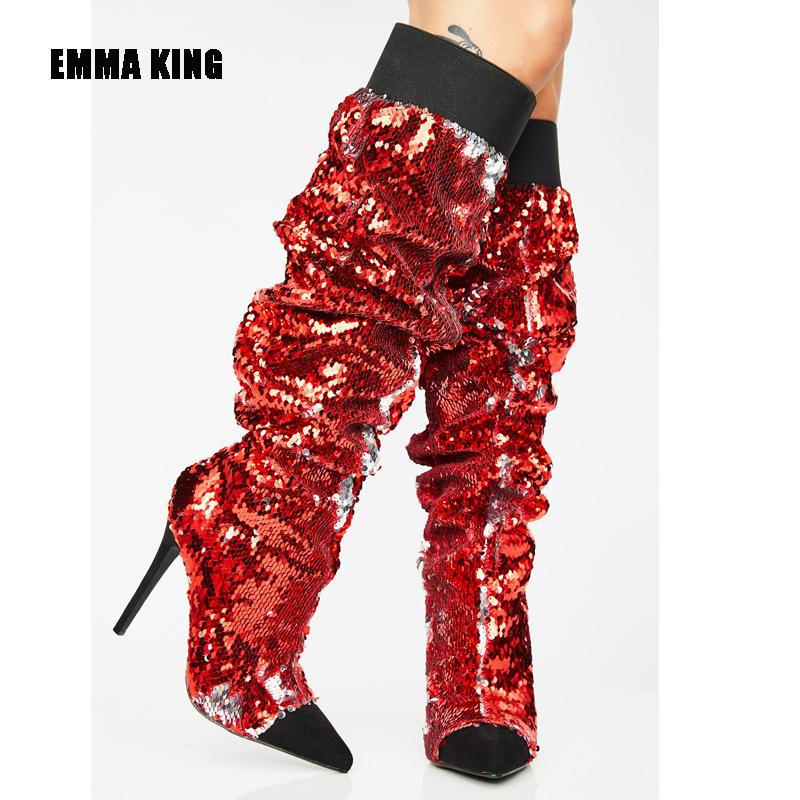 2021 Spring Sequined Cloth Boots Women's Knee High Boots Sexy Blingbling Pointed Toe Stage Performance High Heel Women Shoes
2021 Spring Sequined Cloth Boots Women's Knee High Boots Sexy Blingbling Pointed Toe Stage Performance High Heel Women Shoes