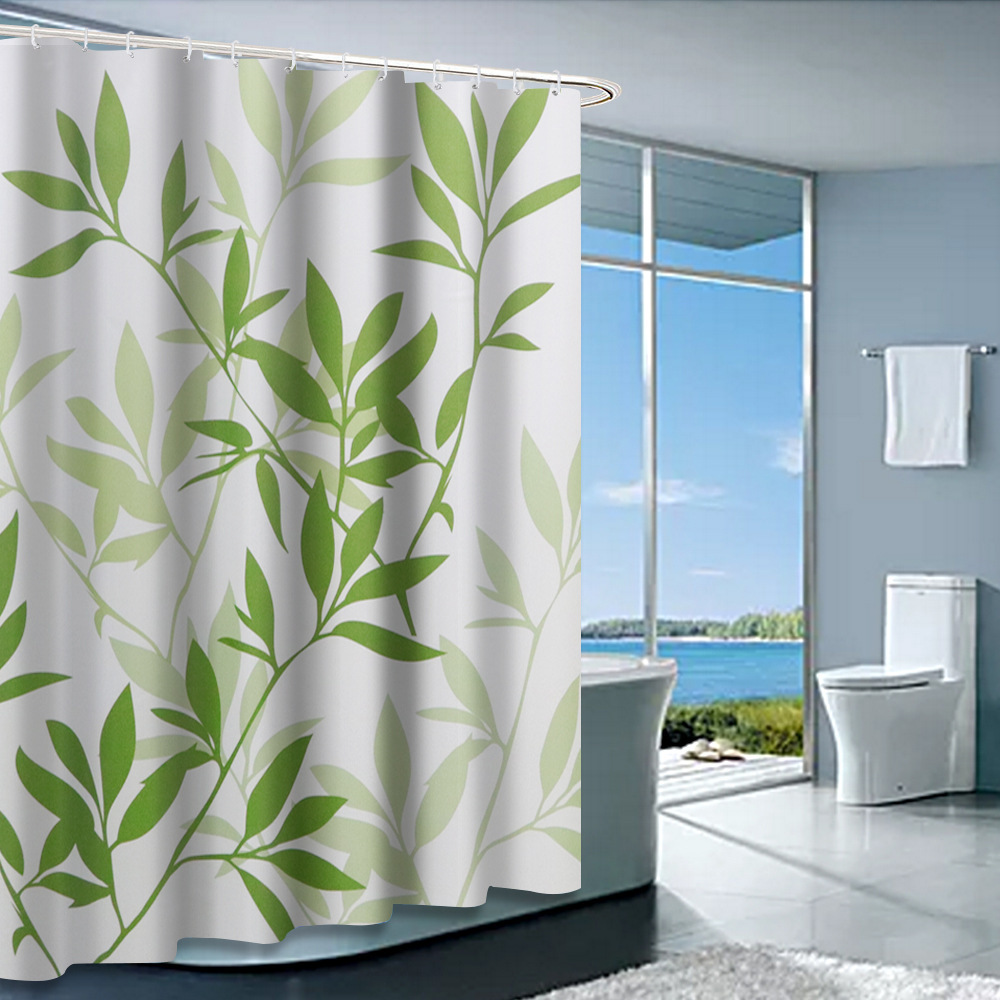 High Quality Leaves Printed Shower Curtains Bath Products Bathroom Decor with Hooks Waterproof Shower Curtain Set T200711