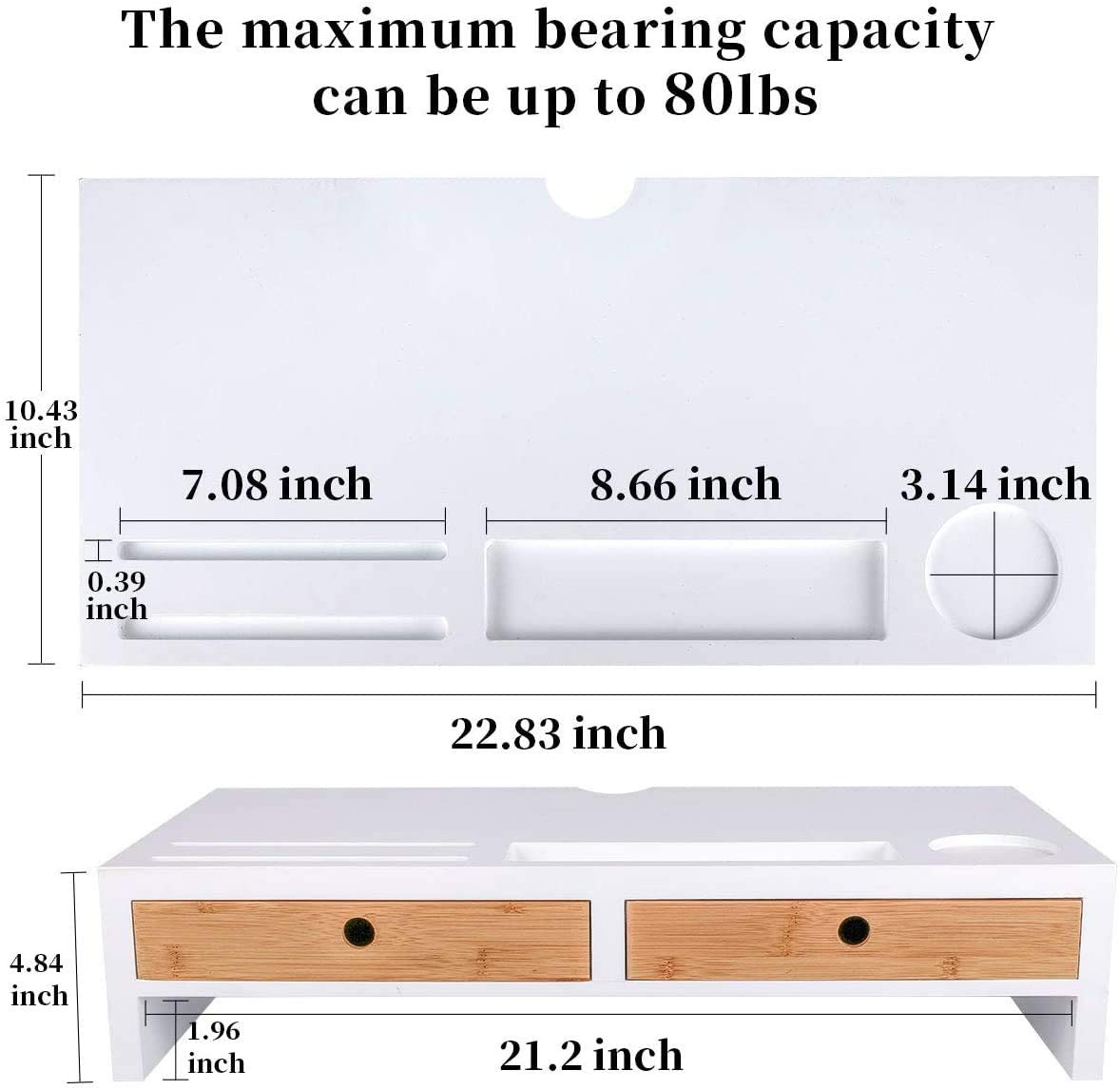 Monitor Stand Computer TV Riser with 2 Drawers & Desktop Organizer Laptop Printer Stand with Keyboard Storage Space for Home & Office