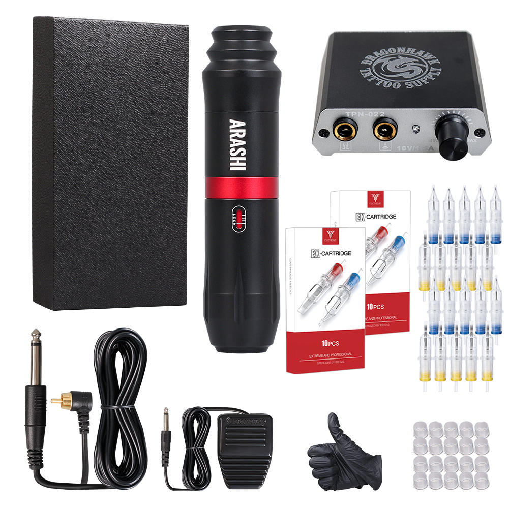 Dragonhawk ARASHI Rotary Tattoo Kit Hybrid Pen Machine Gun Power Supply Needles D3069-
Dragonhawk ARASHI Rotary Tattoo Kit Hybrid Pen Machine Gun Power Supply Needles D3069-