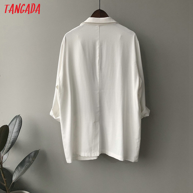Tangada women spring thin white blazer female elegant jacket casual suits high quality ASF39 201114