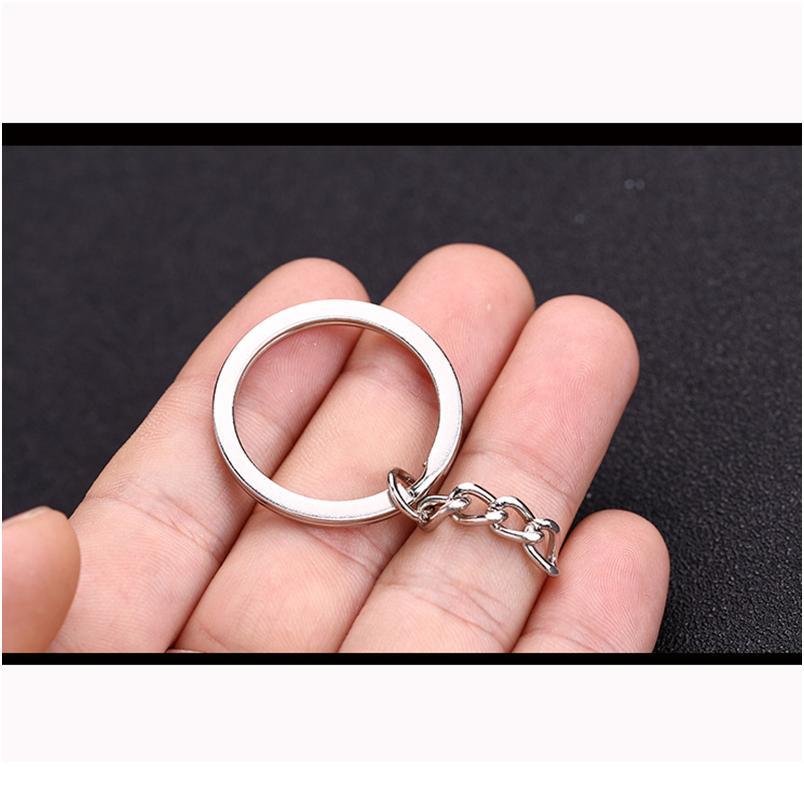 10pcs/bag Metal 25mm Polished Silver Color Key Ring Split Ring With Chain Rings Women Men Keyfob Diy Key Chains Acc qylkkJ