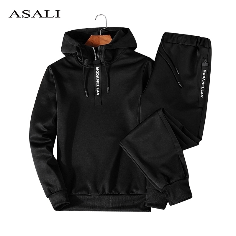ASALI Hoodies Set Men Autumn Casual Mens Tracksuit Hooded Hoody + Pants 2 Piece Men's Sportwear Pullovers Sets Male Outwear 5XL 201130