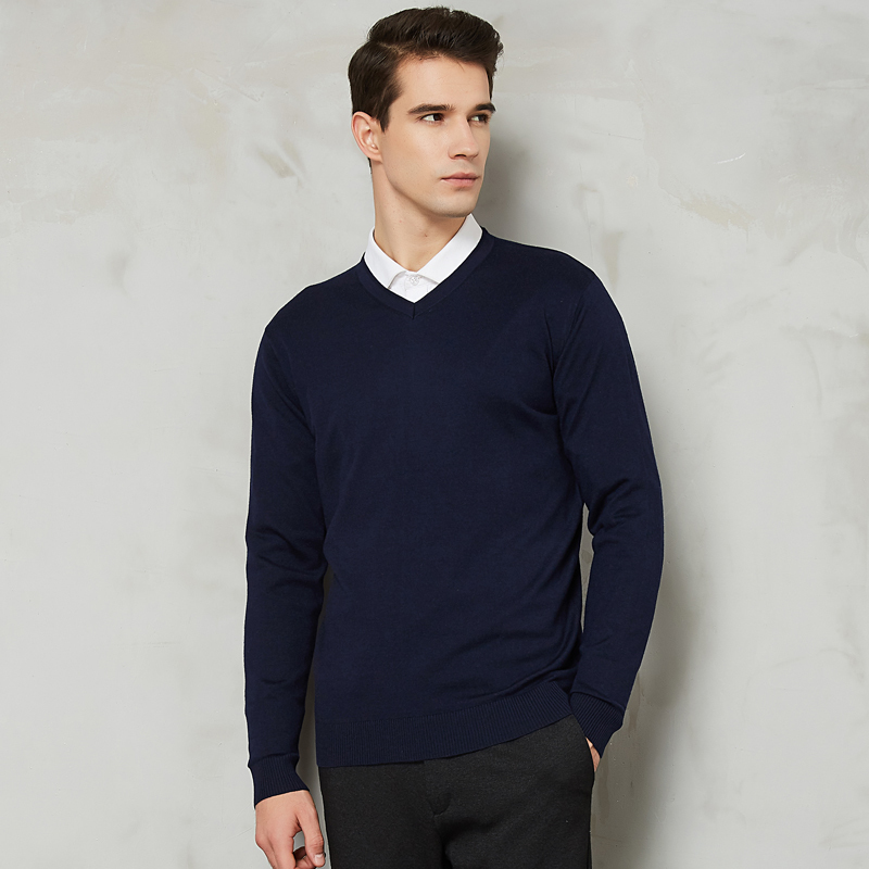 Autumn New Men's V-neck Thin Wool Sweater Classic Style Solid Color Business Casual Pullover Male Brand Clothes 201105