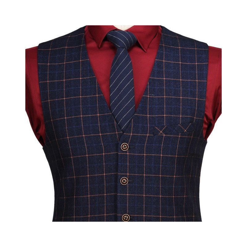 wedding suits for men 2018 new year gifts winter deep blue plaid double breasted stage clothes men formal mens suits with pants T200303