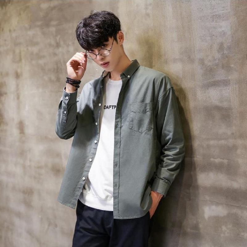 New pure cotton long sleeve shirt men's loose casual shirt Japanese vintage pure color long sleeve simple fashion, Army green
New pure cotton long sleeve shirt men's loose casual shirt Japanese vintage pure color long sleeve simple fashion, Army green