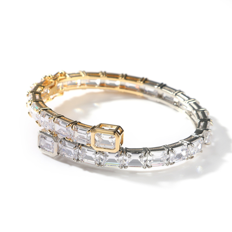 New Popular Full Square Zirconia Bangle 5 Colors Hip Hop Mens Copper Bracelets Jewelry for Male Gift
