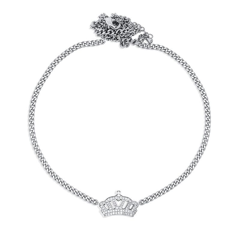 Iced Out Crown Choker Necklaces for Women 18K Real Gold New Fashion Hip Hop Prong Settting AAA CZ Stone Crystal Cubic Zirconia Bling Jewelry Gold Silv