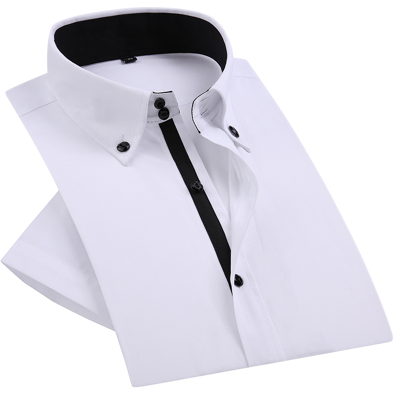 Summer Smart Casual Diamond Buttons Mens Dress Shirt White Short Sleeve High Collar Slim Fit Stylish Business Blouse 201120