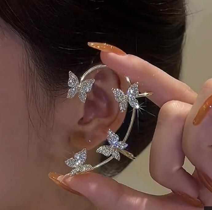 Silver Plated Metal Butterfly Ear Clips Without Piercing For Women Sparkling Zircon Ear Cuff Clip Earrings Wedding Jewelry GC797
