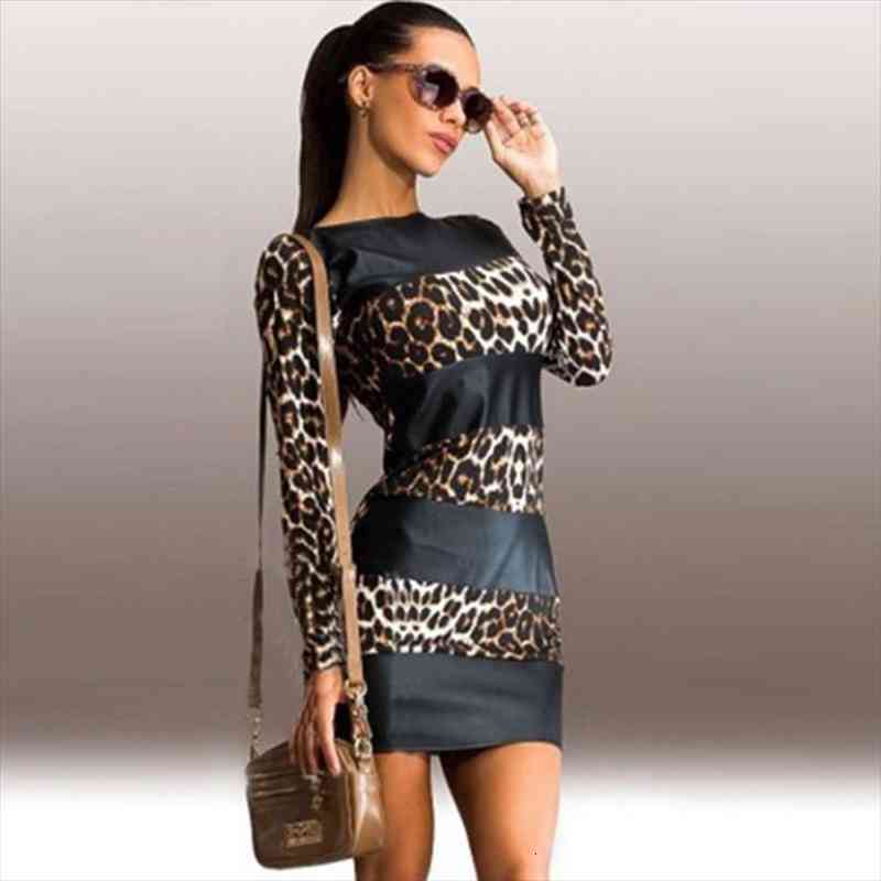 Women Bodycon Dress Sexy Leopard Leather Splice Long Sleeve O-neck Mini Club Dresses Lady Club Evening Party Dress Vestdos, Black;gray
Women Bodycon Dress Sexy Leopard Leather Splice Long Sleeve O-neck Mini Club Dresses Lady Club Evening Party Dress Vestdos, Black;gray