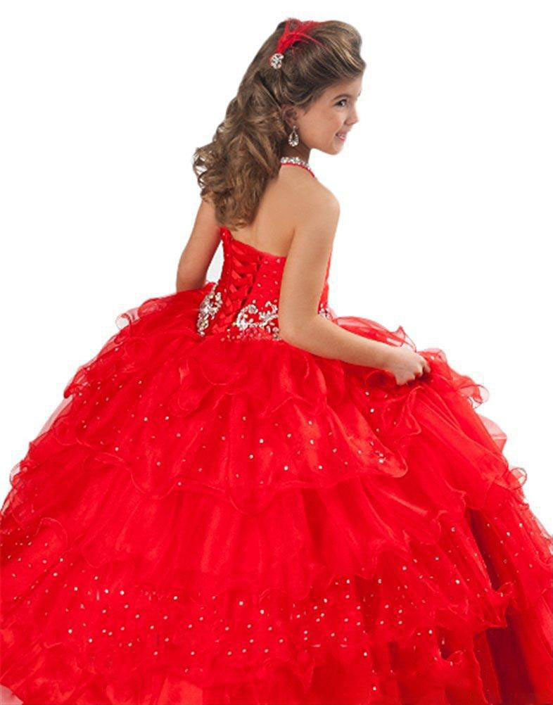 Ball Gown Royal Blue Red Orange Tulle Glitz wer Girl For Weddings Beaded New Girls Pageant Dresses Little Toddler Kids