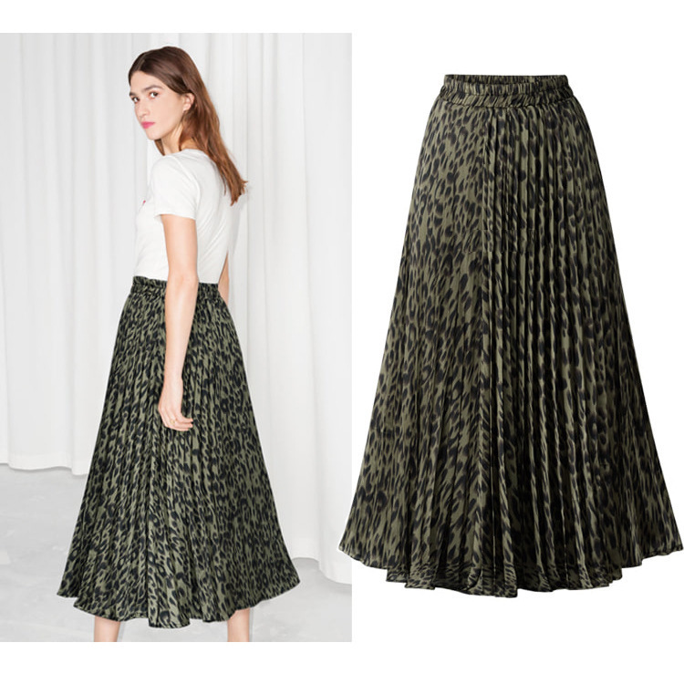 Plus Size Leopard Print Skirts Womens New Spring Autumn A Line Pleated Long Skirt Casual High Waist Maxi Skirts Woman Streetwear T200113