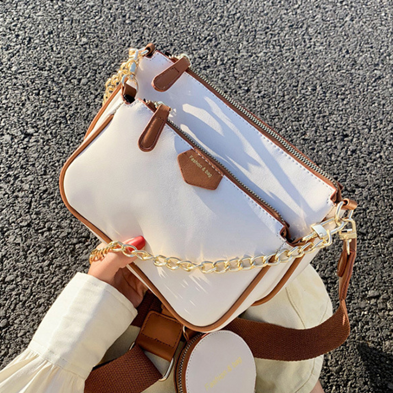 Fashion Chains Shoulder Bags Designer Wide Strap Messenger Crossbody for Women Luxury Pu Leather Small Purse 3 Bag Set Q1206
Fashion Chains Shoulder Bags Designer Wide Strap Messenger Crossbody for Women Luxury Pu Leather Small Purse 3 Bag Set Q1206