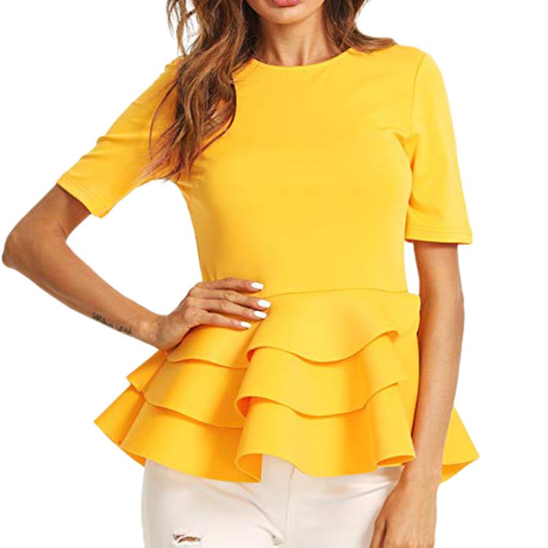 Blouses Womens Tops Short Sleeve Vintage Layered Ruffle Hem Fit Yellow Peplum Blouse Shirts Women blouse et chemisier femme, Black
Blouses Womens Tops Short Sleeve Vintage Layered Ruffle Hem Fit Yellow Peplum Blouse Shirts Women blouse et chemisier femme, Black