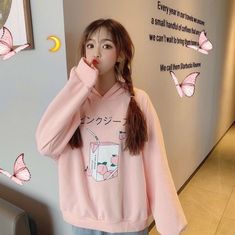 Japanese Kawaii Cartoon Printed Hoodies Women Autumn Winter Clothing Harajuku Cute Loose Thicken Pullover Schoolgirl Sweatshirt T200311