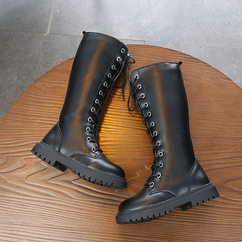 Autumn Winter Kids For Girls Fashion Cool Rubber Knee-high Children's Motorcycle Long Martin Boots Black LJ200911