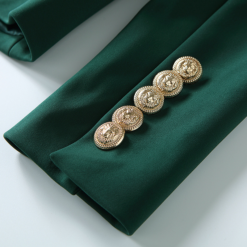 HIGH QUALITY Newest Blazer Women's Long Sleeve Double Breasted Metal Lion Buttons Blazer Jacket Outer Dark Green 201103