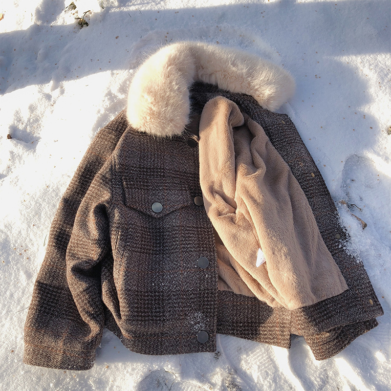 Mishow Women New winter clothing thicken woolen jacket female Korean version of the short loose Plaid woolen coat MX18D9536 201112