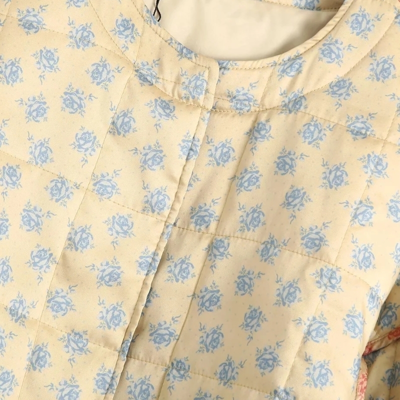 Women Floral Printing Quilted Short Coat New Female Long Sleeve Outerwear Casual Lady Loose Tops C1013 201029