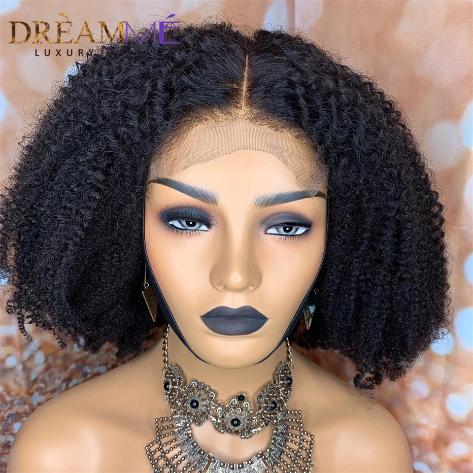 Mongolian Afro Kinky Curly Lace Front Human Hair Wig Natural line 13x4 short synthetic Wigs With Baby Hair for Black Woman