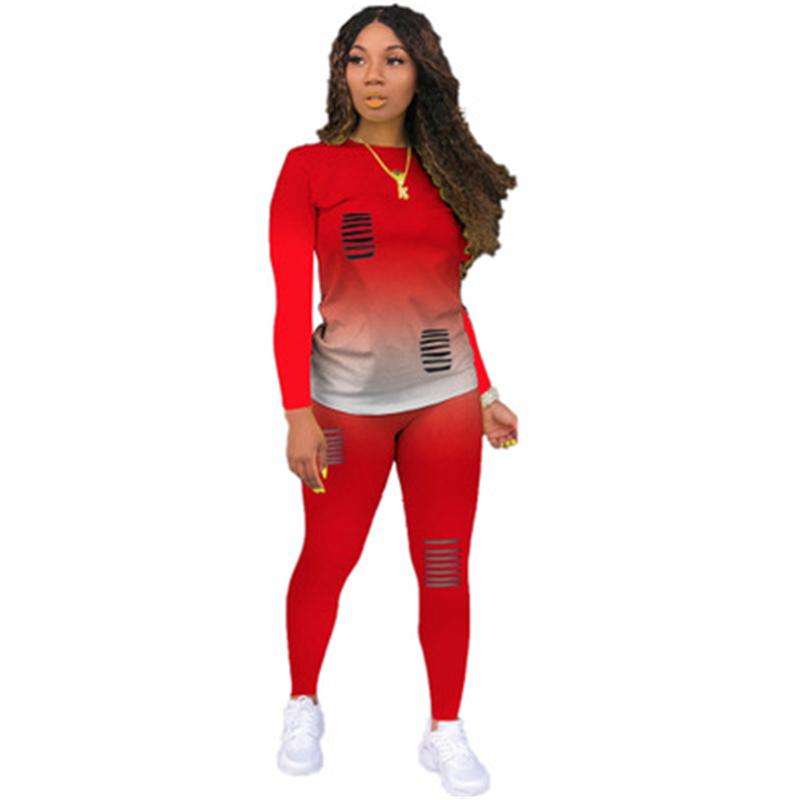 Ladies Gradient Sports Sets Fashion Trend Burn Hole Long Sleeve Round Neck Tops Pants Suits Designer Female Autumn Casual Loose Tracksuits
Ladies Gradient Sports Sets Fashion Trend Burn Hole Long Sleeve Round Neck Tops Pants Suits Designer Female Autumn Casual Loose Tracksuits