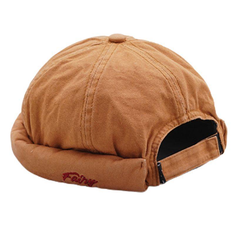 brimless docker cap unisex vintage solid color letters embroidery adjustable hip hop street skullcap 6panel beanie cuffed hat