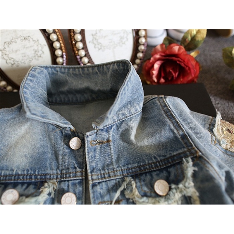 New Kids Clothes Children Girls Jackets Cool Kid Long Sleeves Turn-down Collar Buttons Coats Pocket Girl Pattern Denim Outerwear LJ200828