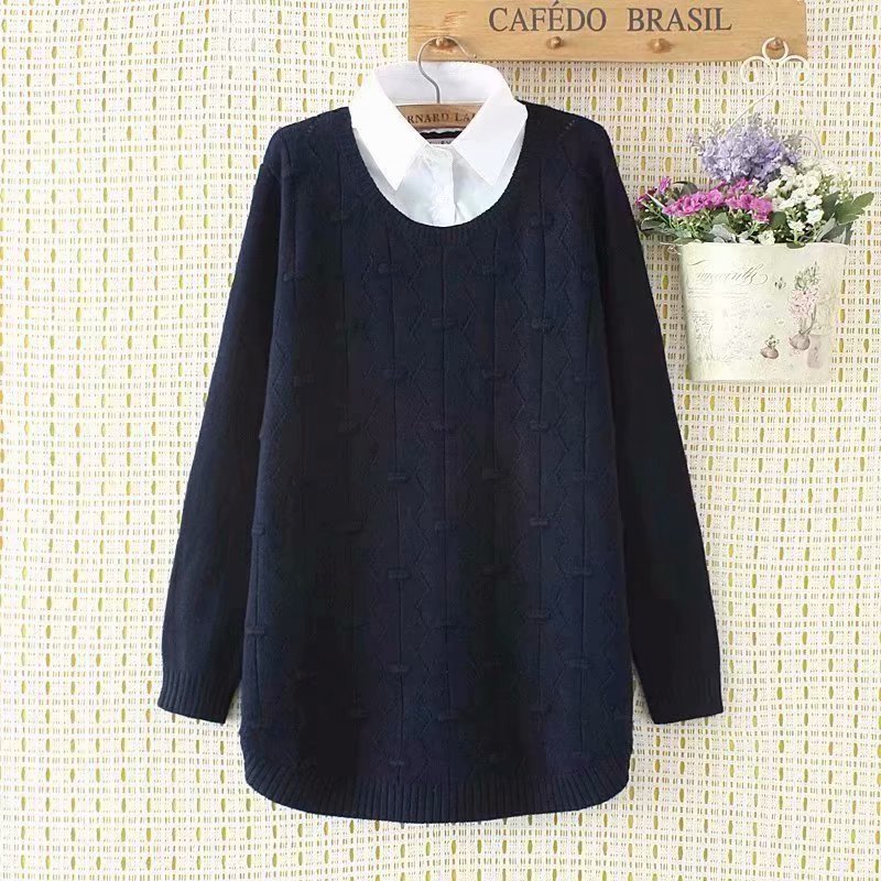 Female Size Plus Xl-4xl Crochet Shirts Fake Two Pieces Pullovers R77l, Navy blue 
Female Size Plus Xl-4xl Crochet Shirts Fake Two Pieces Pullovers R77l, Navy blue